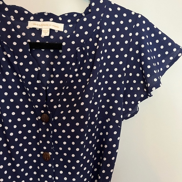 Blue & white polka dot dress - knee length - small - Picture 2 of 3